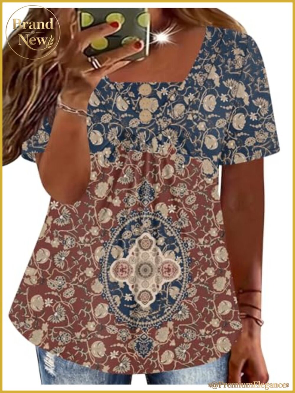 Plus Size Short Sleeve V-Neck Button Up Pleated Blouse Tunic